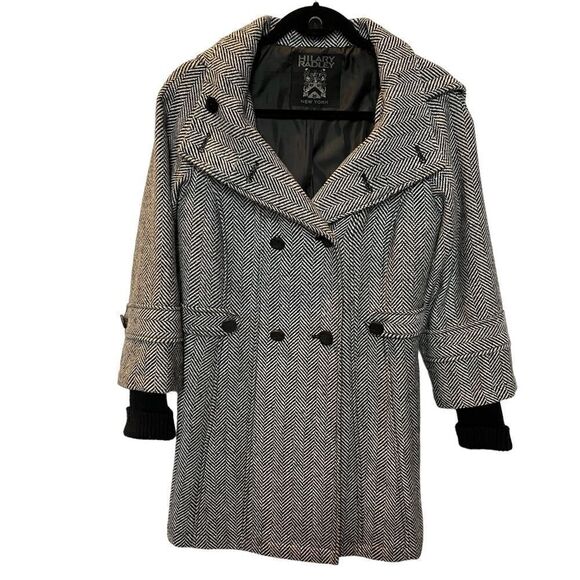Hilary Radley Pea Coat Black and Gray Herringbone Small - Picture 1 of 9